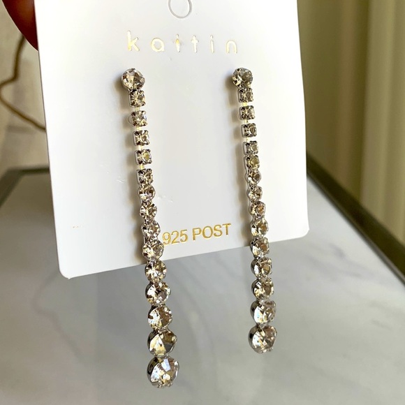 Long Rhinestone Silver Tone Earrings - Picture 5 of 8